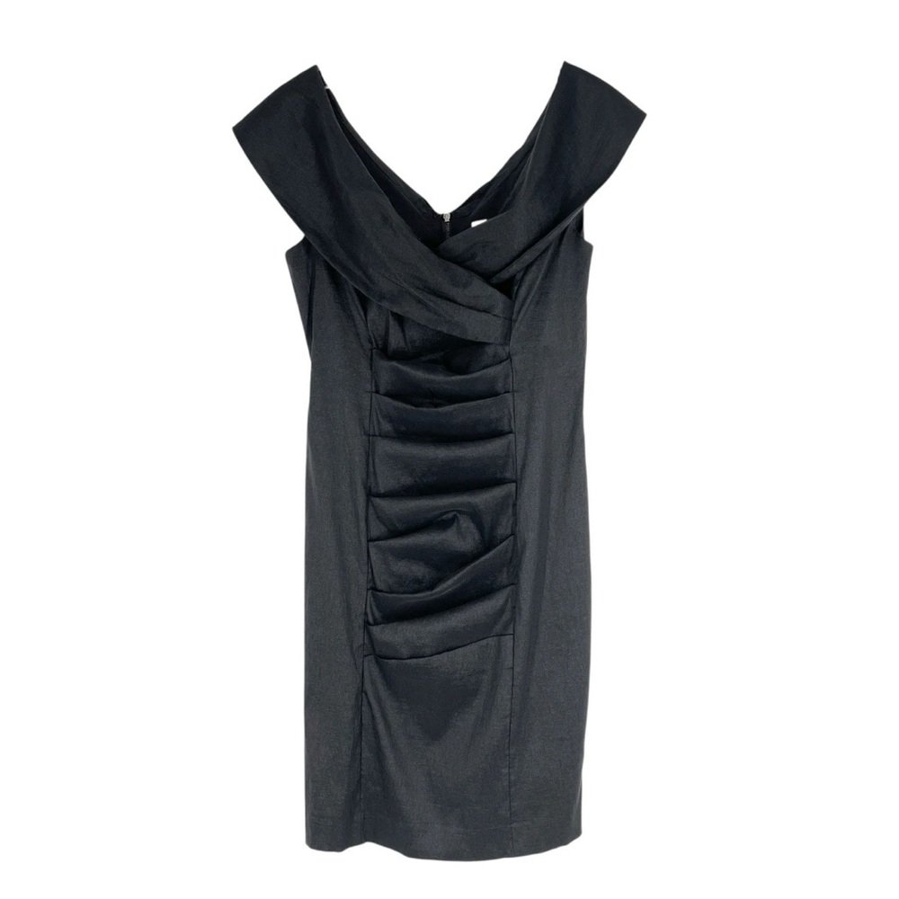 Calvin Klein Cocktail Dress Womens Size 6 Black Portrait Collar Ruched Stretch